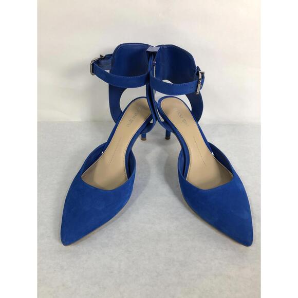 Gianni Bini Blue Suede Heels Ankle Strap and Closed Toe Size 8M Fit Smaller 7.5 - Picture 9 of 9